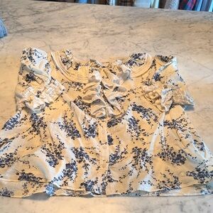 THE GREAT. Blue and Cream Floral Blouse